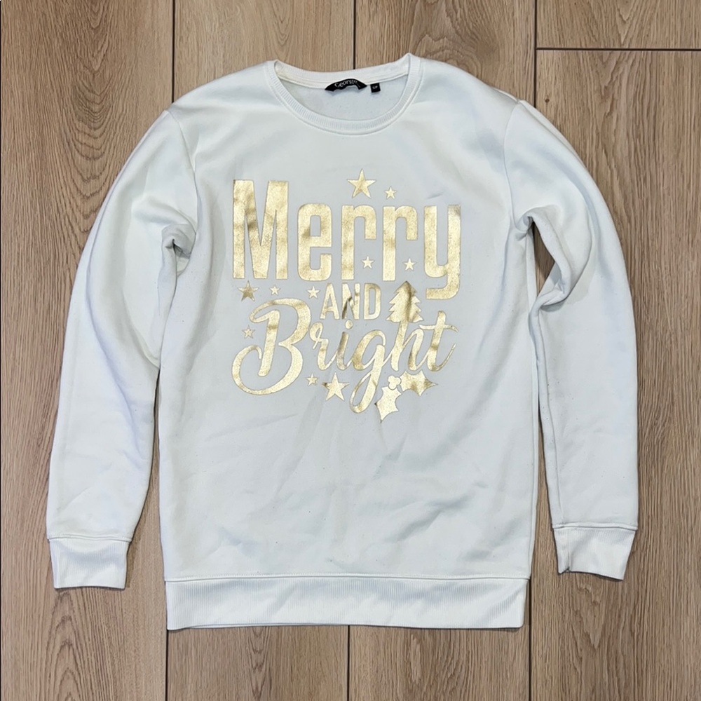 EUC (like New) - George Festive Sweater in White with Gold Decal